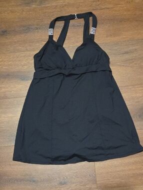 Dana Buchnan Black Halter Swim suit with Beaded Straps light padding size 12